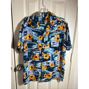 Vtg Sideout Hawaiian Floral Button Shirt Youth L (14/16)‎ Y2K Tropical
